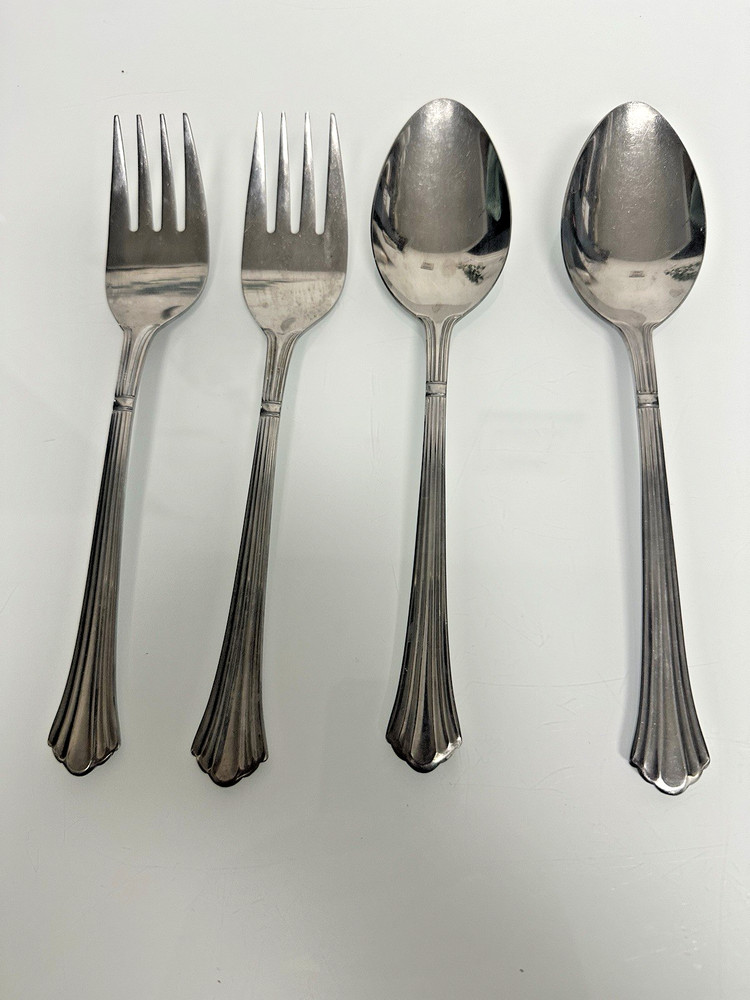 Estia DORIAN Stainless Steel 4 Pc SERVING SET - 2 Solid Large Spoons & 2 Forks