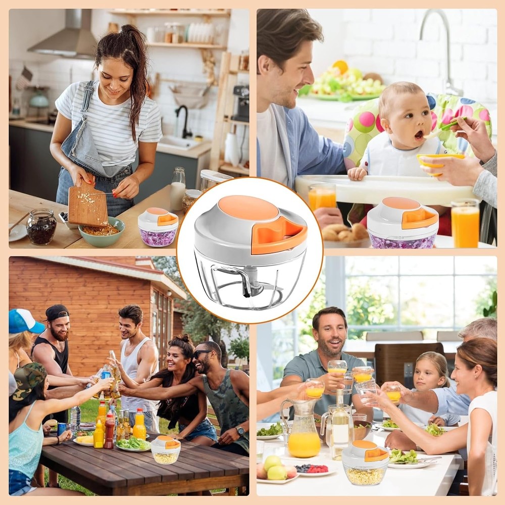 Manual Food Processor Vegetable Chopper, Portable Hand Pull String Garlic Mincer