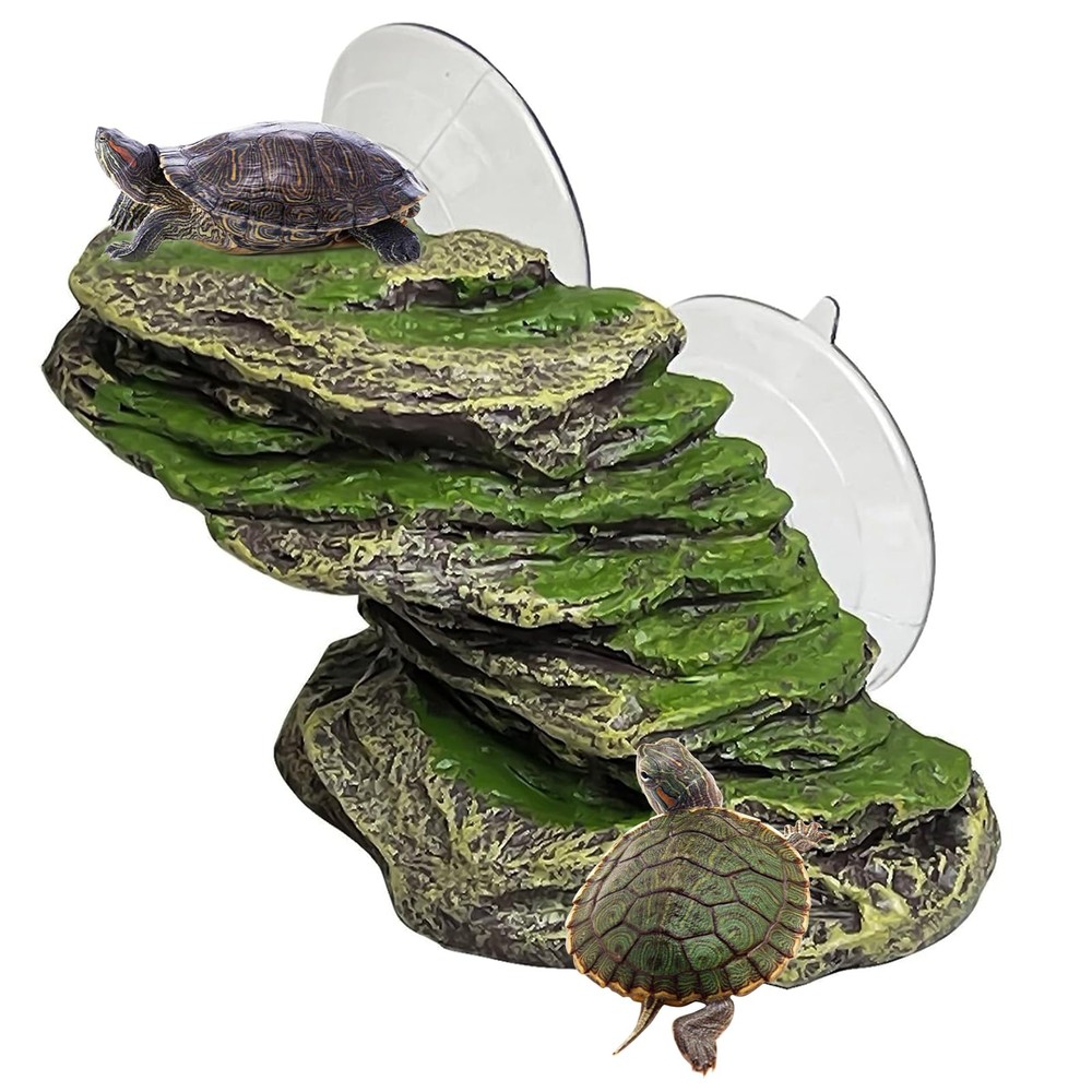 Turtle Basking Platform, Turtle Dock Tortoise Climbing Ramp Shale with Suctio...