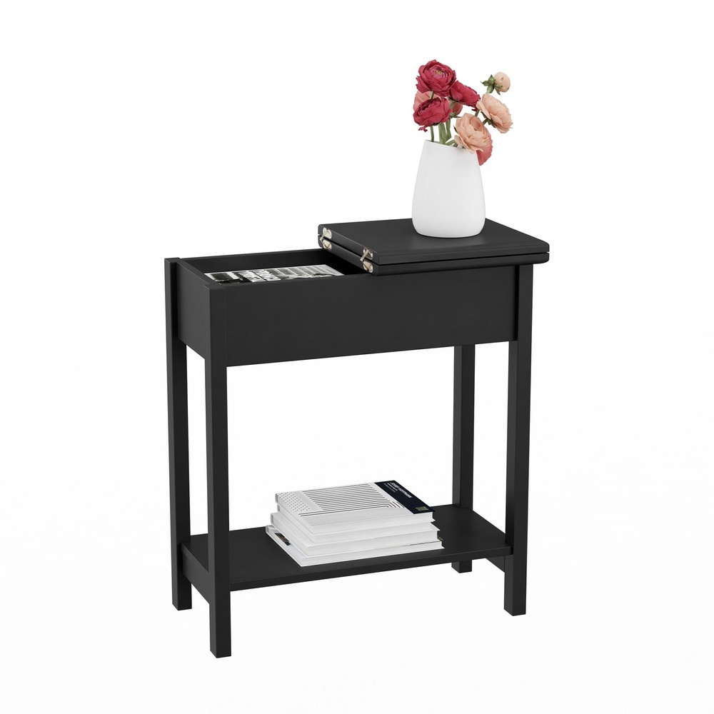 Narrow End Table W/ Storage Compartment & Shelf Black)