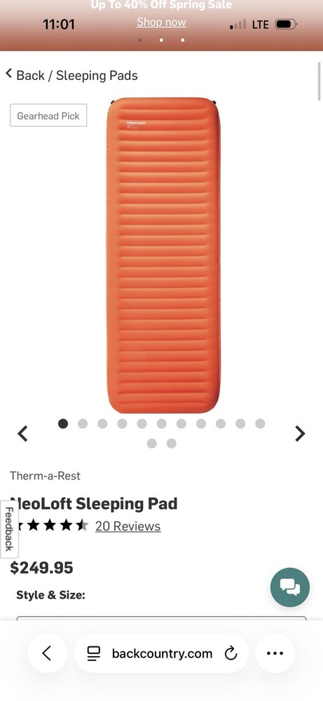 Thermarest Neoloft Sleeping Pad Regular