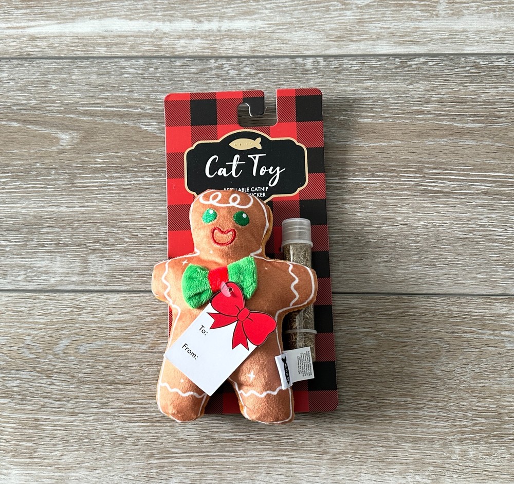 NWT GINGERBREAD MAN CAT TOY REFILLABLE CATNIP STUFFED KICKER CUTE!