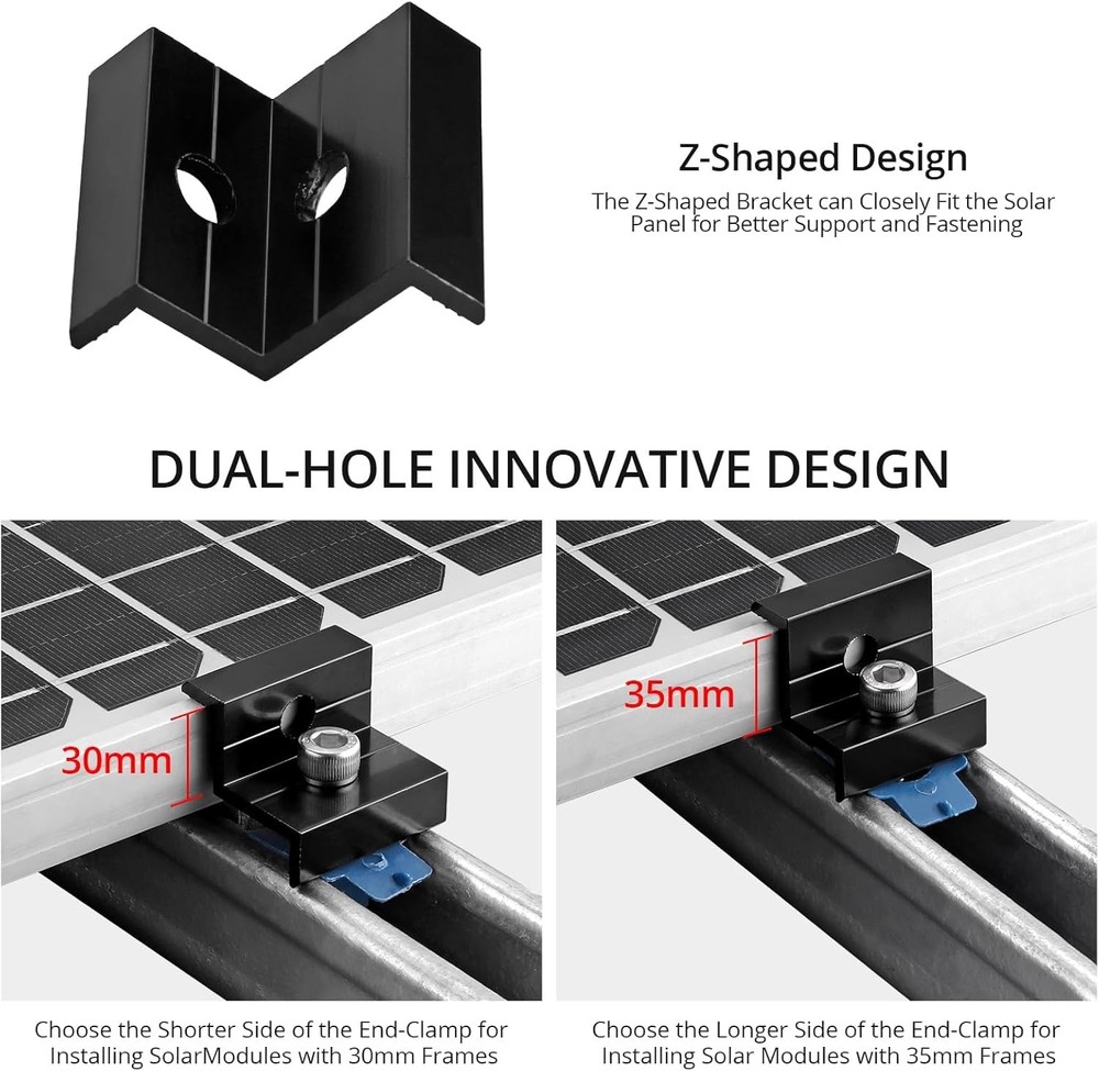 10pcs Solar Panel End Clamp for Standard 1.18(30mm) & 1.38(35mm), Black