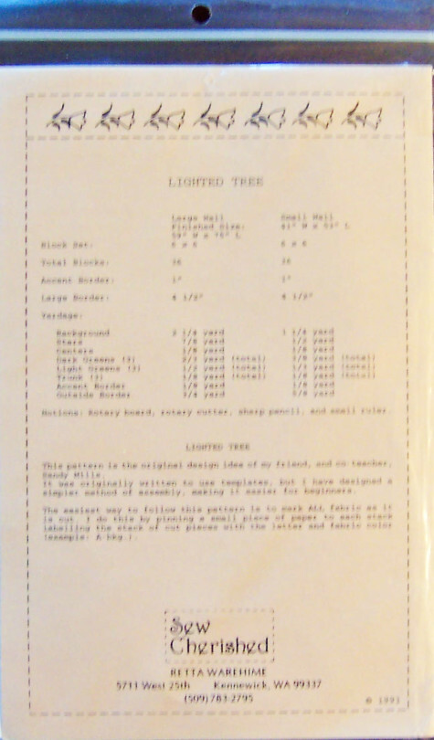 1991 Sew Cherished: "LIGHTED TREE" Christmas Quilted Wall Hanging PATTERN - New!