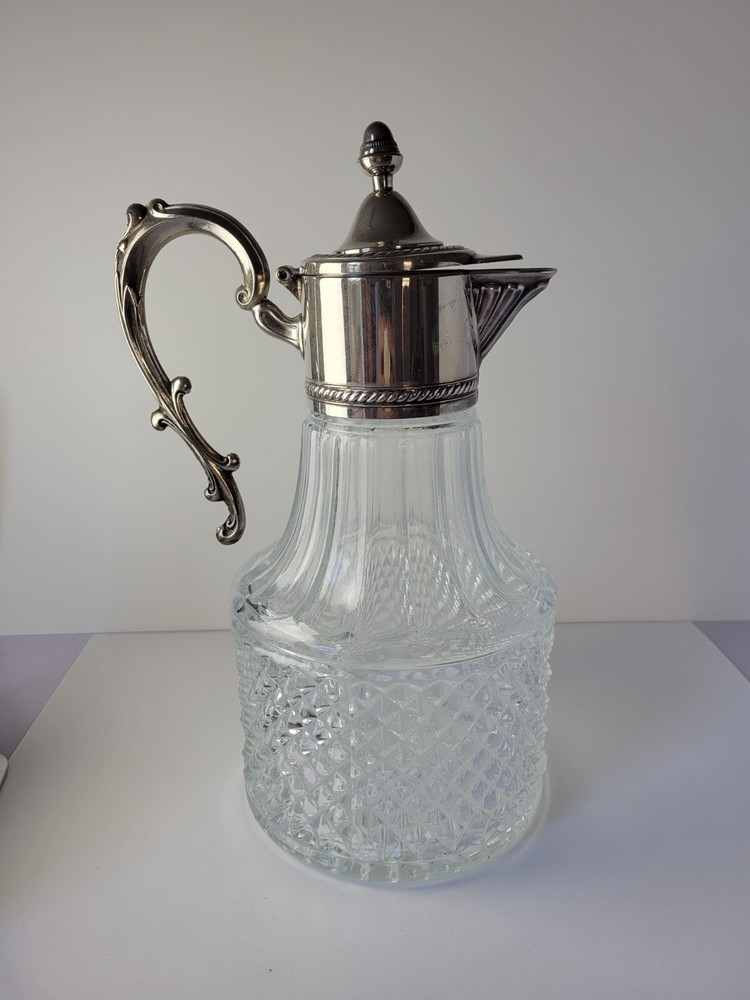 Leonard Italy Crystal Pitcher with Silverplate Lid 10"
