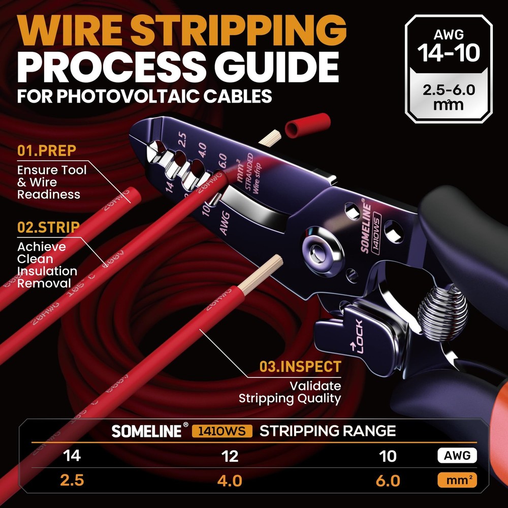 SOMELINE® Solar Connector Crimping Tool Kit, 14-10 AWG Crimper for Solar Pane...