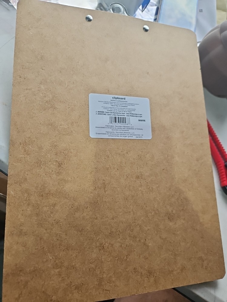 (5 pack) Saunders Manufacturing Hardboard Clipboard with High Capacity Clip