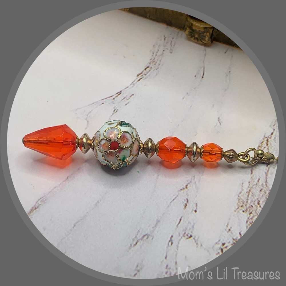 Decorative Orange Crystal Cloisonné Fan Pull • Light Chandelier Pull Chain