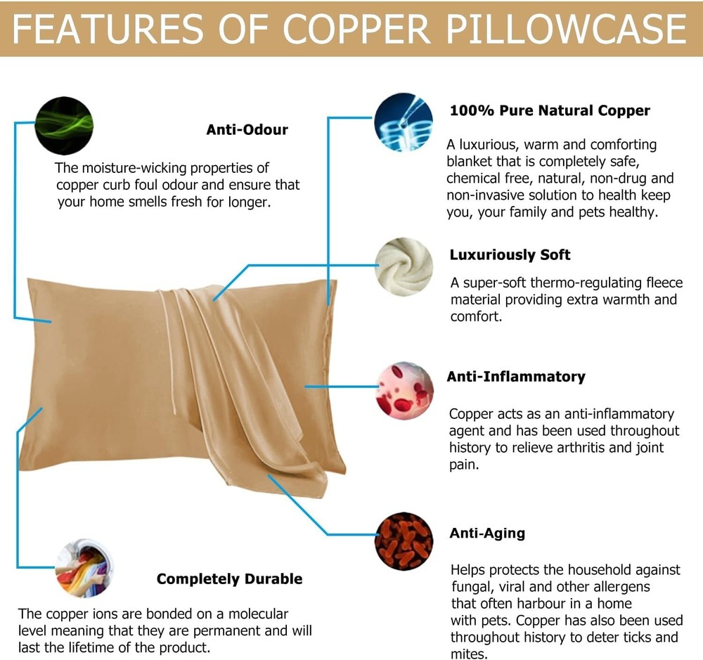 100% Copper Compression Copper Pillowcase for Beauty Hair