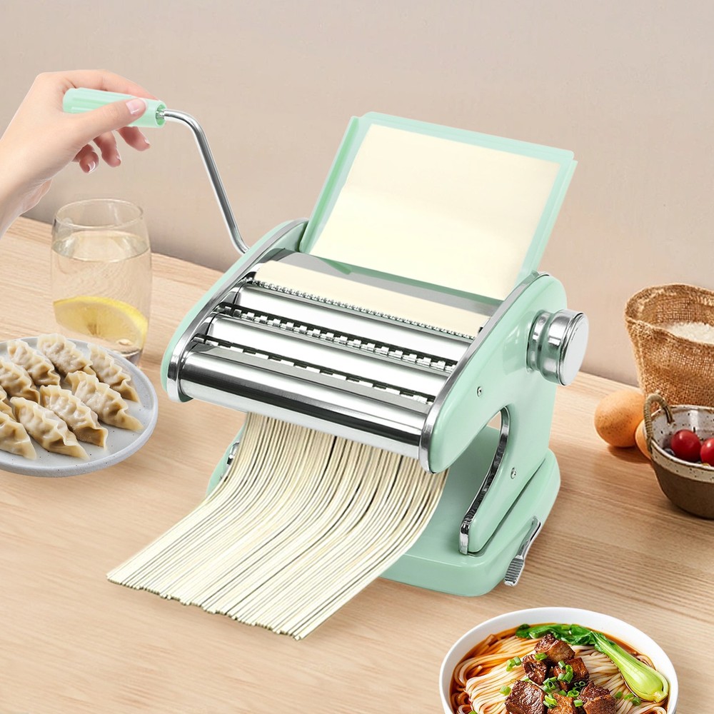 Manual Pasta Maker Machine with Adjustable Thickness Noodle Roller and Cutter