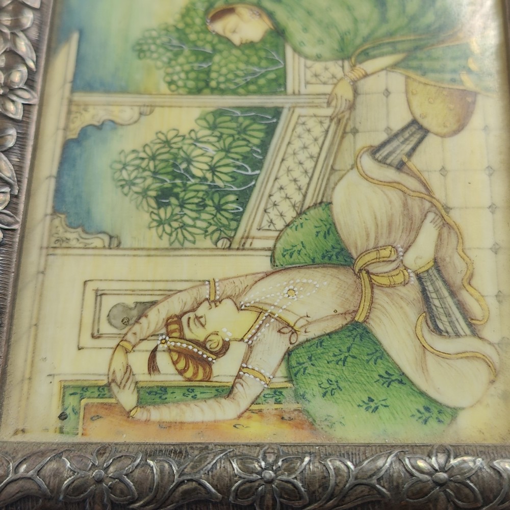 Antique Silver Persian Painted Box