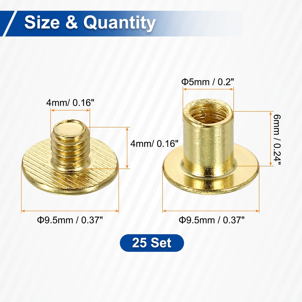 25set Phillips Chicago Screw M5x6mm Binding Post Screw, Gold
