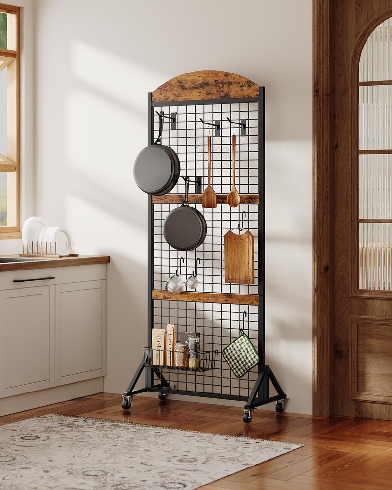 Grid Wall Panel 5.7’ x 2’ FT Grid Display Rack, Movable Gridwall Display Stan...