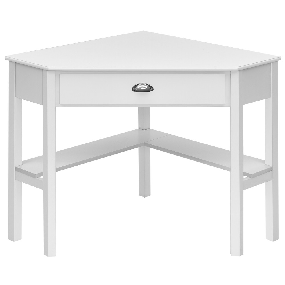 Topbuy Corner Computer DeskTable Wood Workstation Black/White