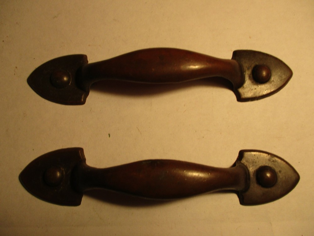 5-Vtg Mid Century Solid Brass Drawer Cabinet Pulls Hardware 5 1/2 Inches 3 CTC