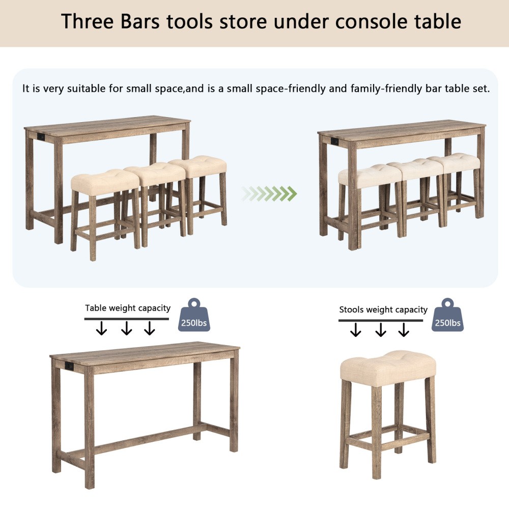 Bar Table Set Power Outlet Sofa Bar Table W Stools Couch Table W 3 Padded Stools