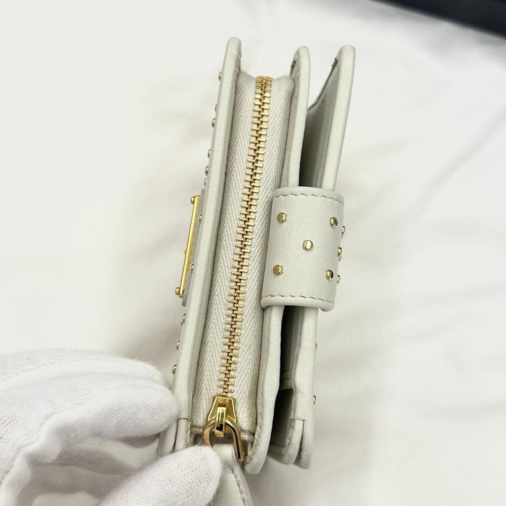 PRADA Studded Leather Bi-Fold Wallet White