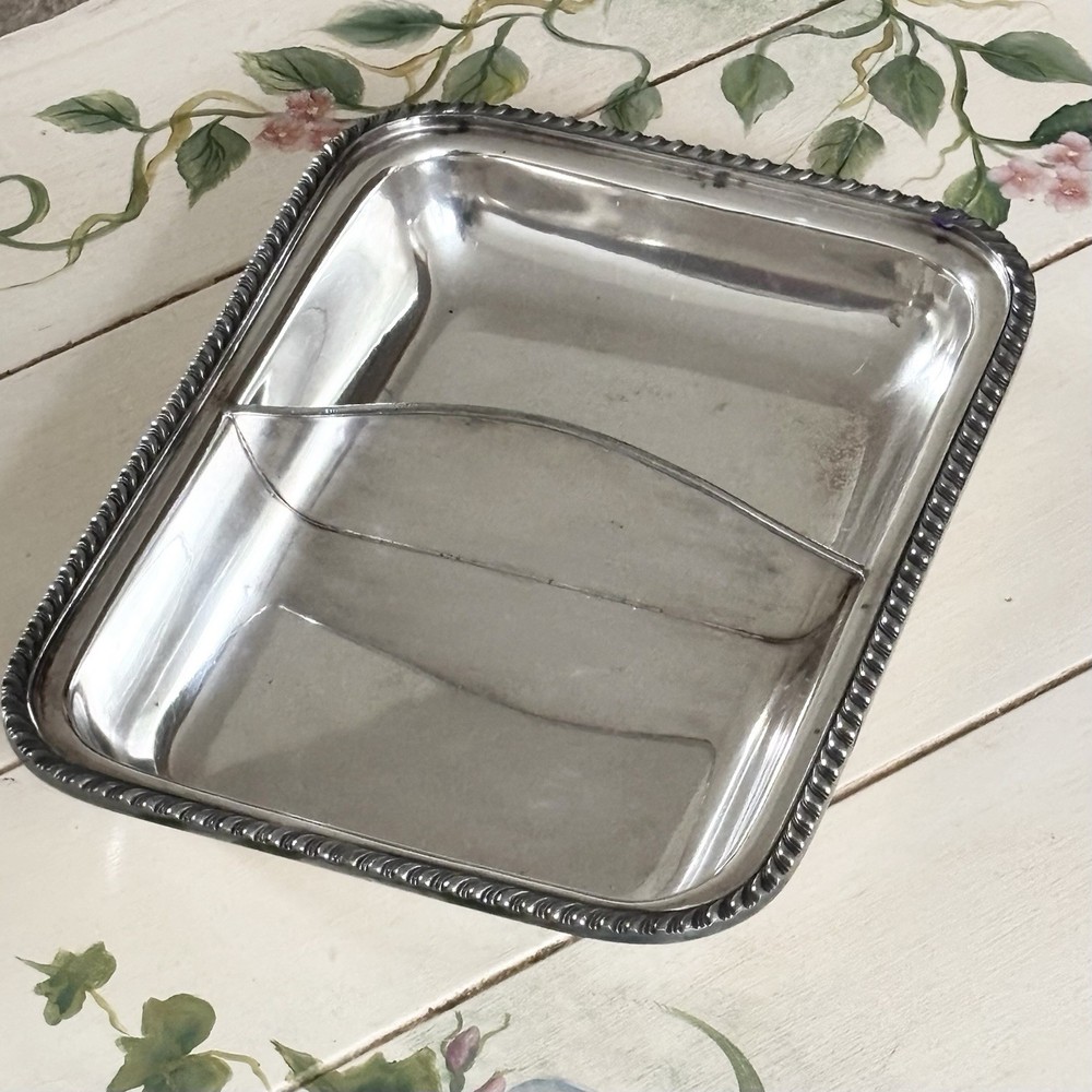 Vintage Silver Plate Platter Divided Serving Dish Two Sections