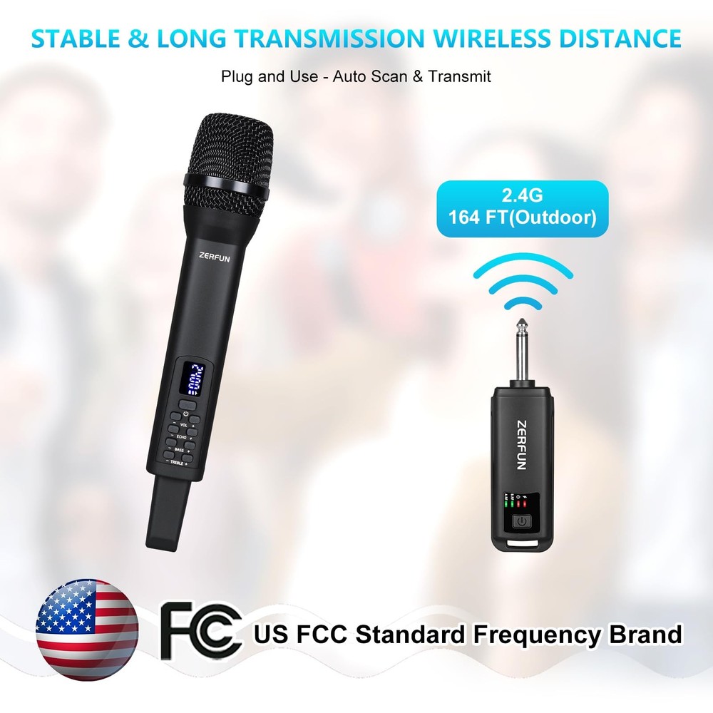 Rechargeable Wireless Microphone, Handheld Cordless Mics System Dynamic with ...