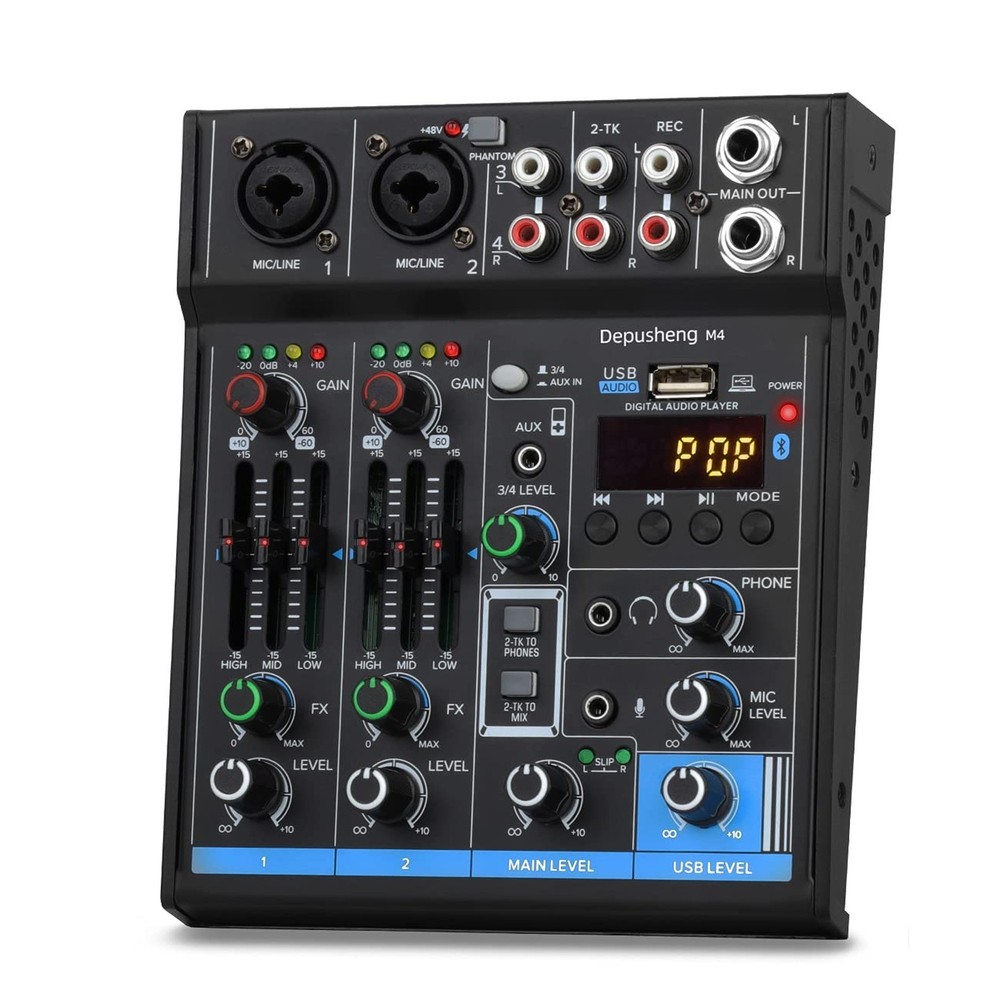 4 Channel USB Interface Mixer, DJ Sound Controller Mini Mixer Professional Di...