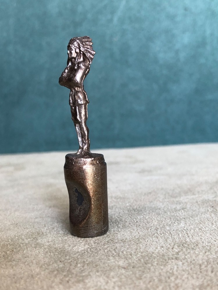 Miniature Standing Indian Chief Pipe Tamper, Solid Fine Pewter