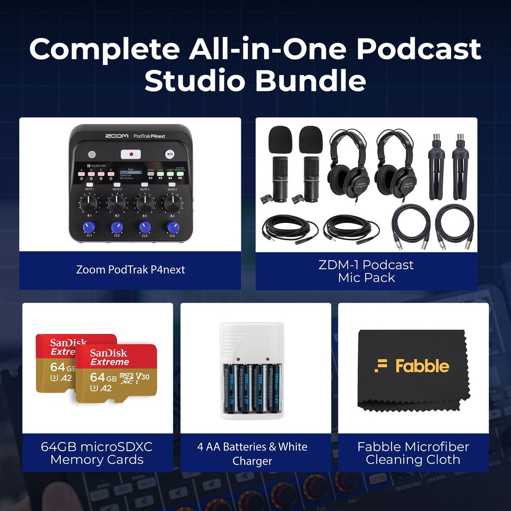 Zoom PodTrak P4next Podcast Recorder Bundle