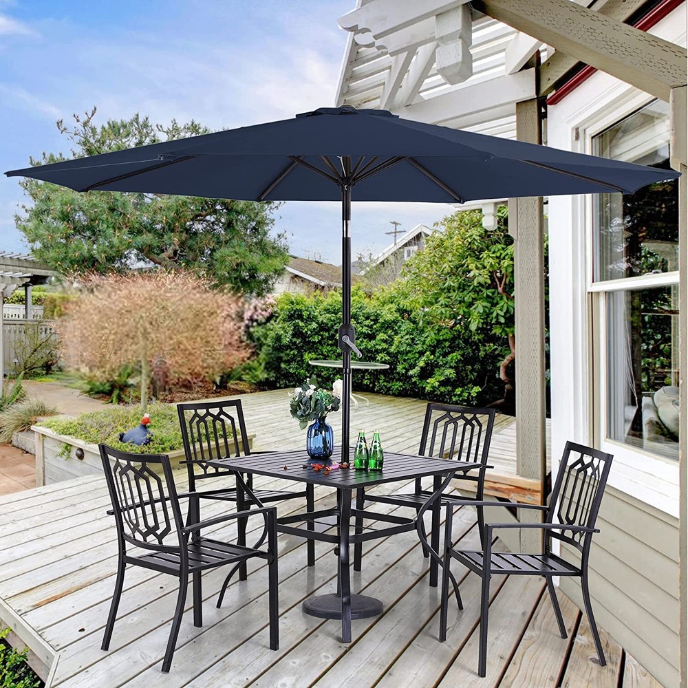 6Pcs Outdoor Patio Dining Sets Stackable Dining Chairs Table with Patio Umbrella