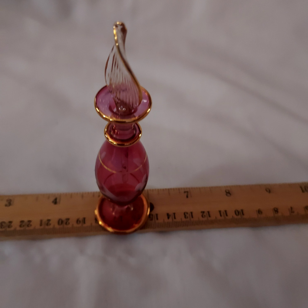 Mini Egyptian Pink Etched Glass Perfume Bottle