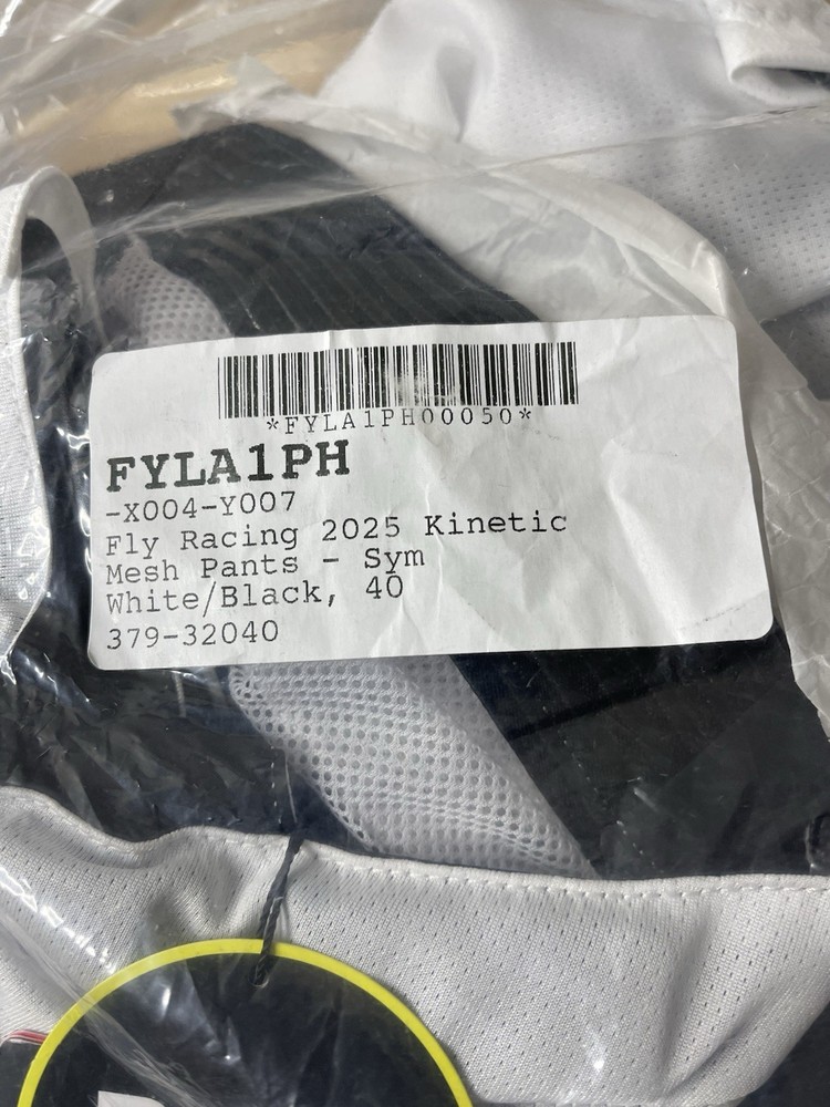 Fly Racing Kinetic Mesh Sym Pants White/Black Size 40