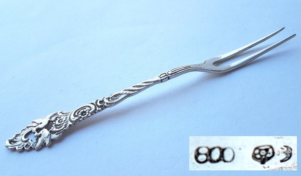 Rare Serving Fork, Doves, 800 Silver K863