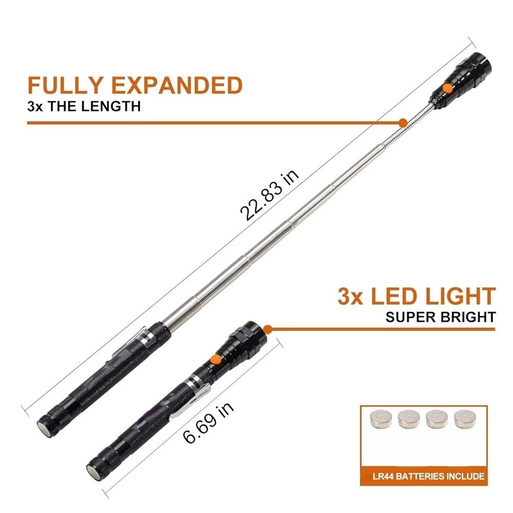 LED Magnetic Pickup Tools Telescoping Flashlights with Extendable Magnet Stick