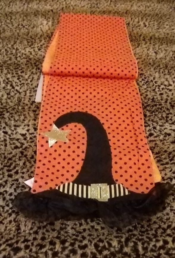 Happy Halloween Table Runner Witch Hat Design (Black and Orange)