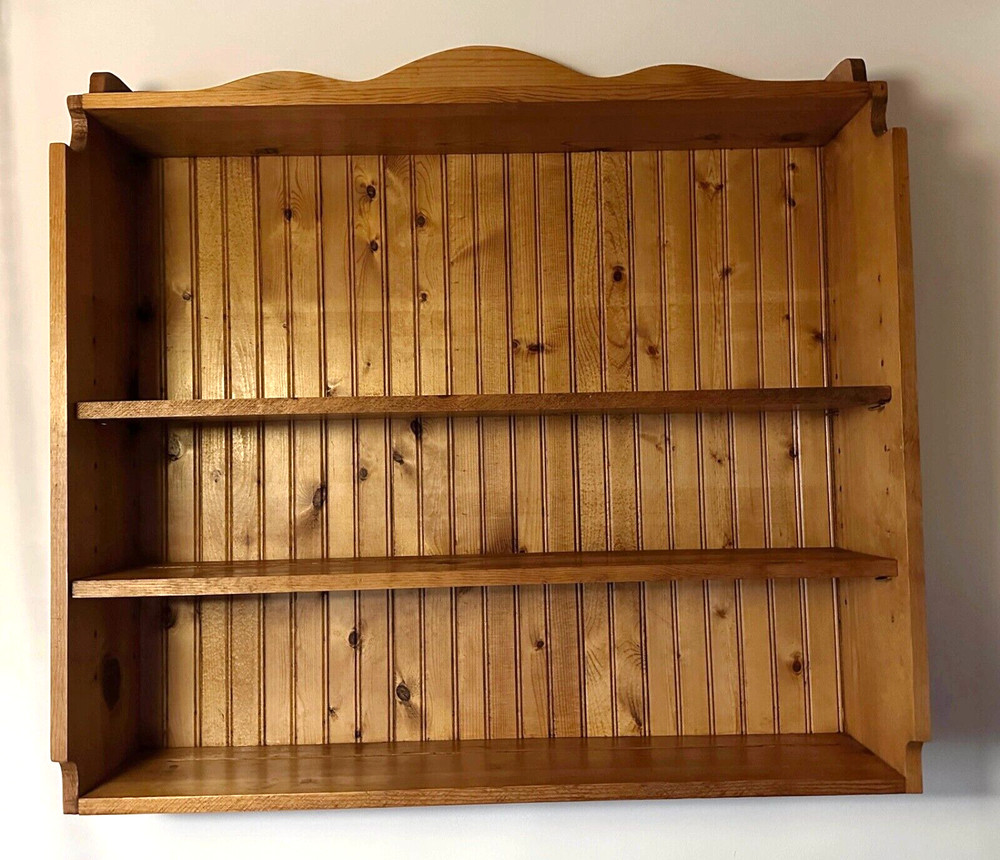 Solid Pine 2 Shelf Custom Case Circa 1980 Hang on Wall Display China, Photos...