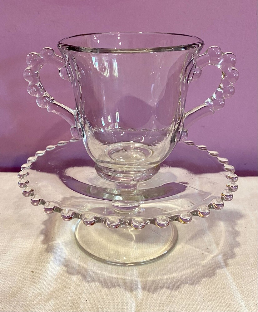SET CANDLEWICK :  COMPOTE  5 1/2”  &  3” Sugar BOWL  Depression EUC CLEAR