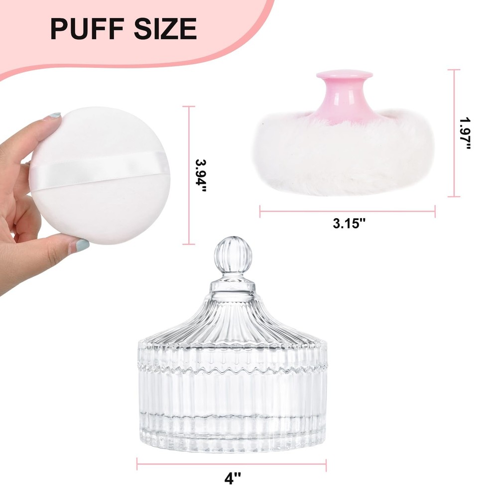 Large Powder Puff Set with Container - 2 Soft Puffs for Dusting and Bath Use