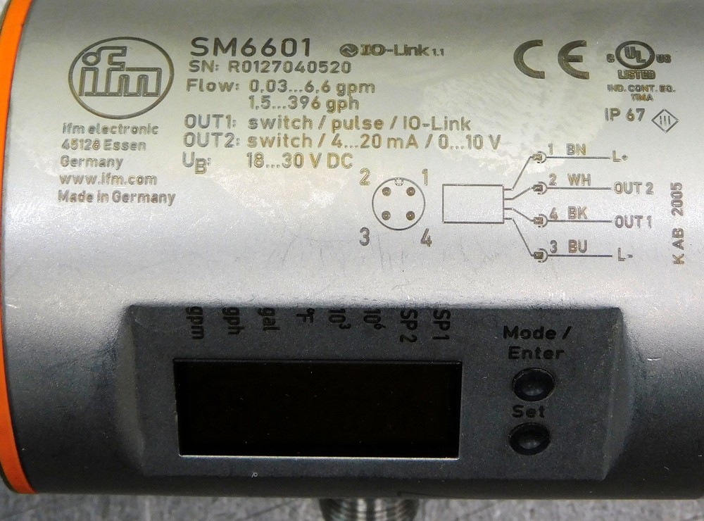 IFM Efector SM6601 Electromagnetic Inductive Flow Meter 16..30V DC 4...20mA