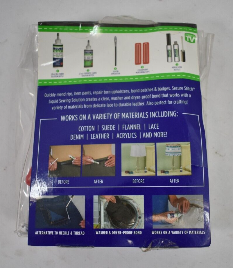 Secure Stitch Liquid Sewing Solution 7 Piece Set No Needle Or Thread Fabric Glue