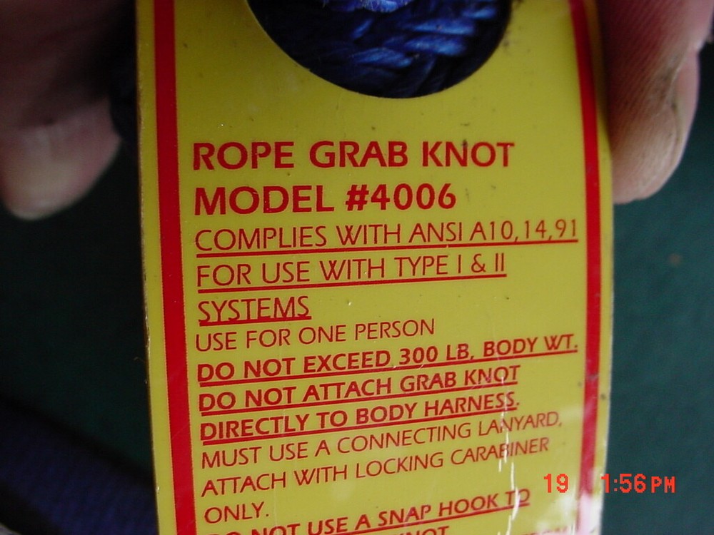 Rope Grab Knot Fall protection Fall Arrest Model 4006