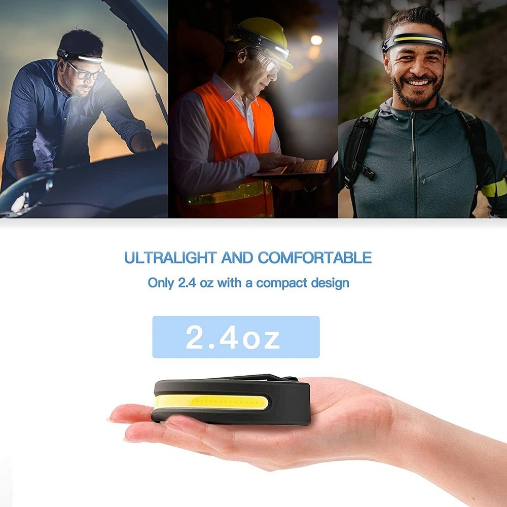 4 PACK COB+LED Headlamp Headlight Torch Flashlight Work Light Bar Head Band Lamp