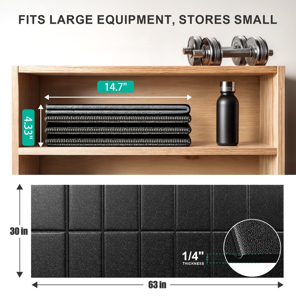 Foldable Treadmill Mat 1/4" Thick 63x30" AntiSlip Waterproof Protector