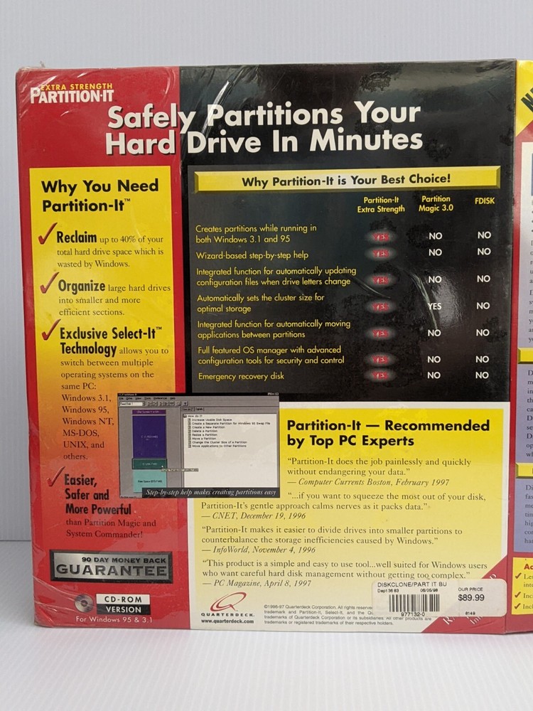 Extra Strength DiskClone & Partition It Quarterdeck: Software / VTG 1998 Windows