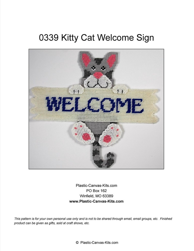 Kitty Cat Welcome Sign- Plastic Canvas Pattern or Kit