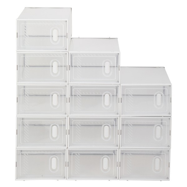 Shoes Storage Organizer Boxes, Clear Plastic 12 Pack Stackable - White