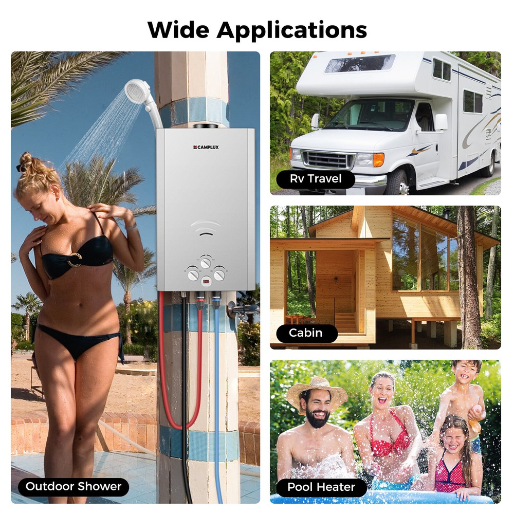 CAMPLUX 16L Tankless Gas Water Heater Instant Hot Outdoor Shower Camper Cabin RV