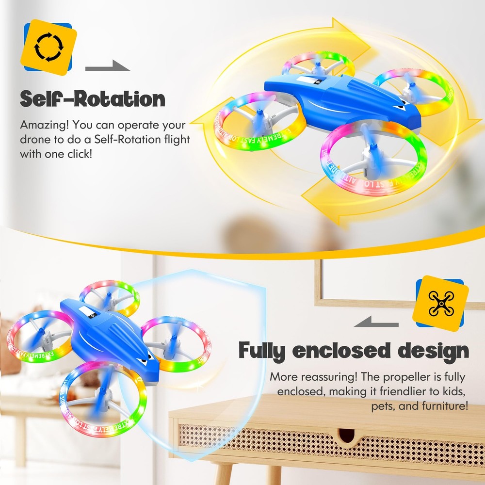 Kids Drone with 3D Flip, Light, Altitude Hold, Headless Mode Easy Controls