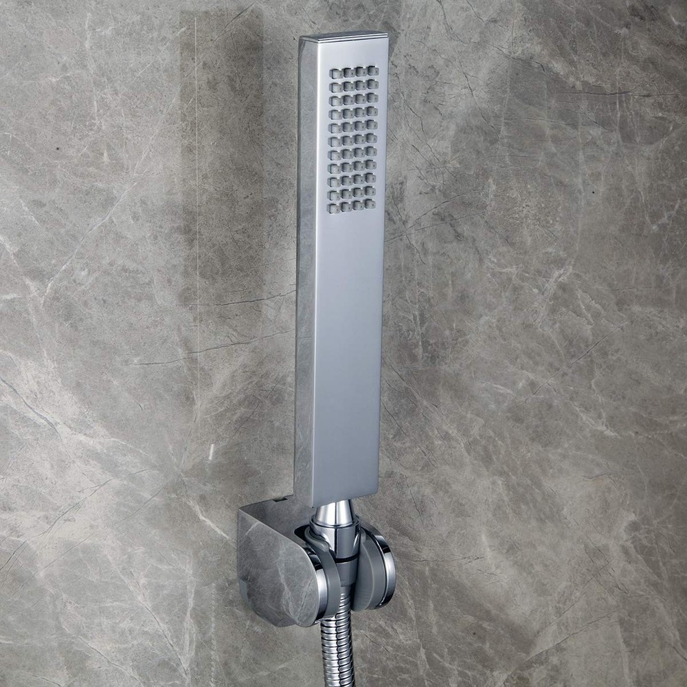 Square Solid Brass Hand Held Shower Head With Wall Connector Holder Chrome