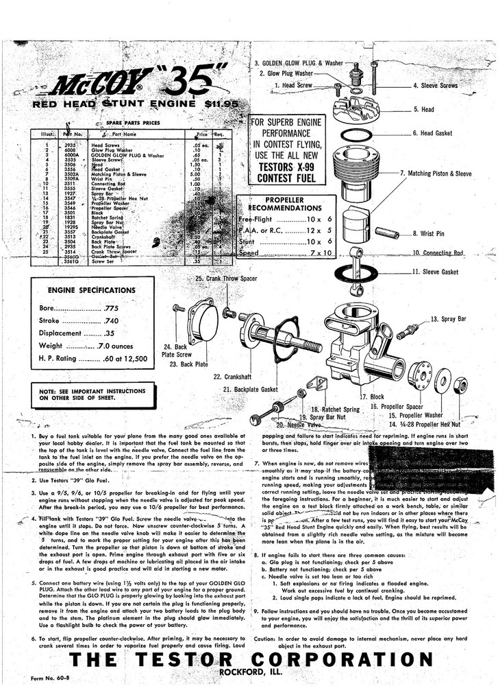 Vintage Model Airplane Engine Instructions