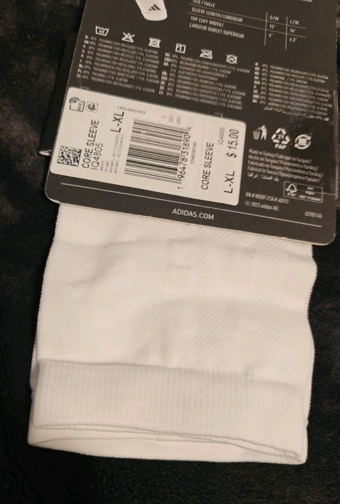 Adidas Core White Compression Arm Sleeve Single L-XL NWT