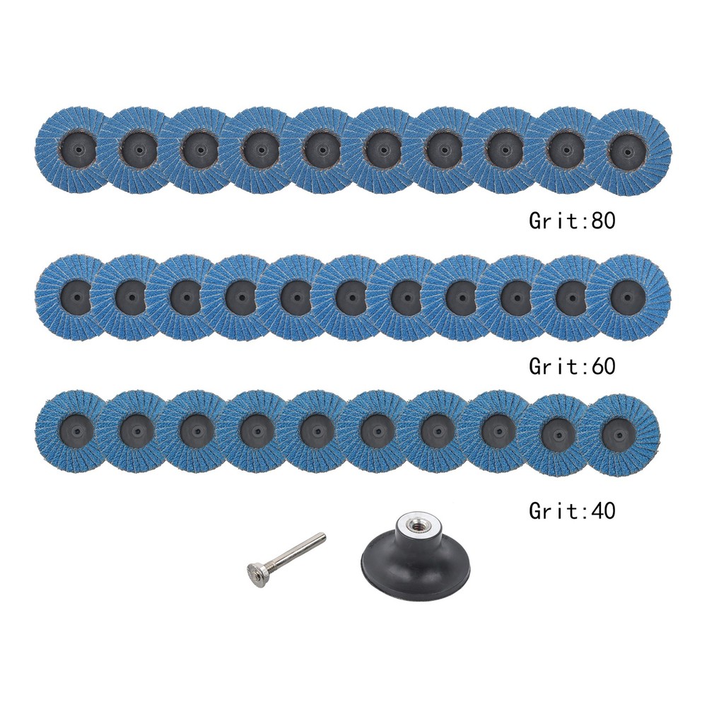 30PCS 40-80 Grit Mixed Curved Flap Disc 2" Roll Lock Quick Change Sanding Discs
