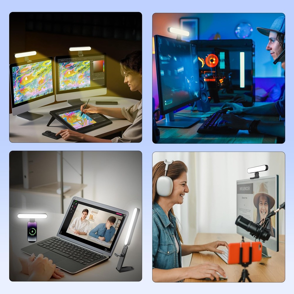 Video Conference Lighting, Webcam Light with Remote & Touch Control, 3 Color ...